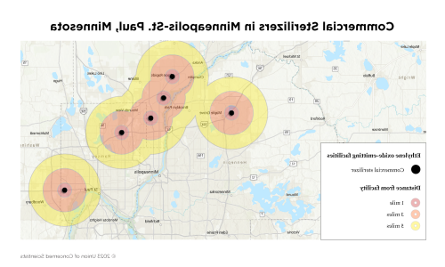 A map of ethylene oxide-emitting facilities in Minneapolis-St. 保罗,明尼苏达州.